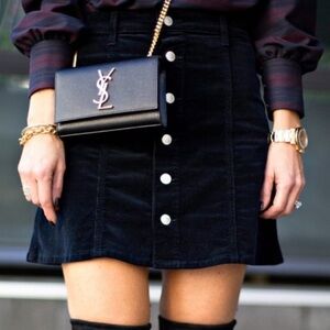 Alexa Chung x AG Adriano Goldschmied corduroy button front navy a line skirt